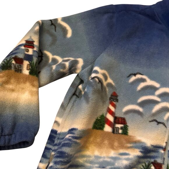 Vtg Blair Mens Jacket L Lighthouse AOP Theme Fleece Zip Up Outdoor Retro Ocean - Picture 4 of 13